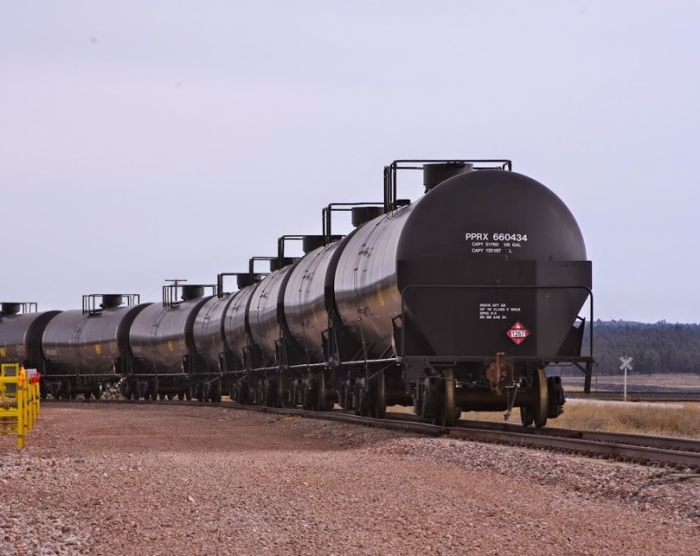 An oil train waits to be loaded at the Upton Logistics Center in Wyoming.