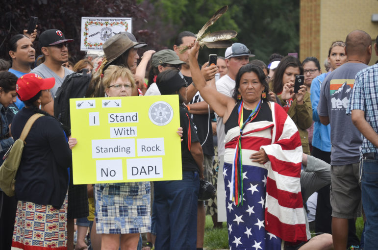 A protest at North Dakota state capitol against the Dakota Access Pipeline on September 7, 2016. 