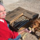 Tim Brown with his dog ruby showing me drill core from the Rattlesnake Hills